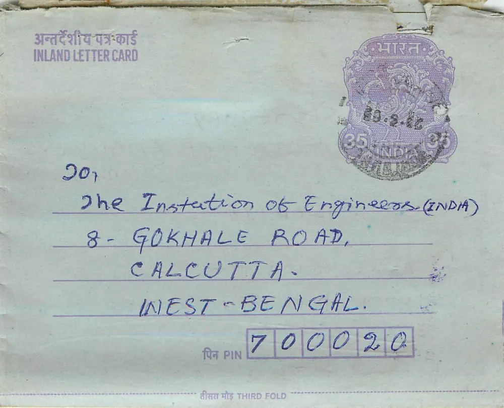 Carta postal interna — Calcutá — editor: India - Frente
