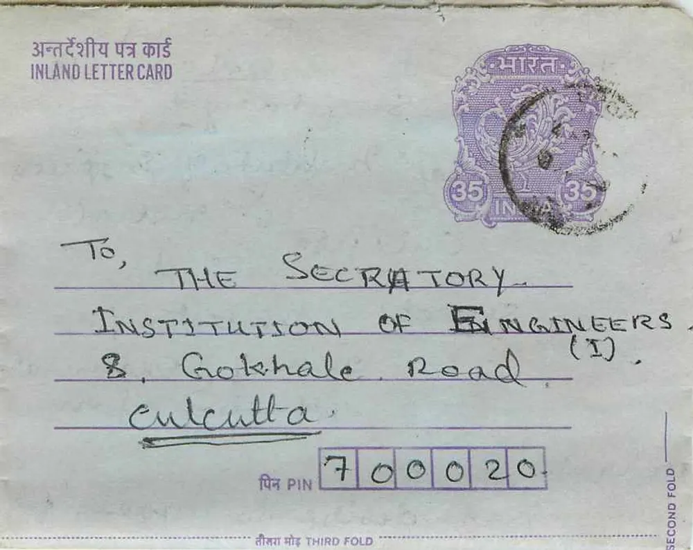 Carta postal interna indiana — Gandhi — Institution of Engineers, Calcutta - Frente