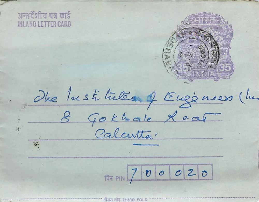 Inland Letter Card — Instituto de Gokhale, Calcutta — Índia - Frente