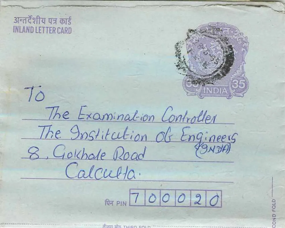 Carta postal interna indiana — Gandhi — 35 annas — destinada à Institution of Engineers, Calcutta - Frente