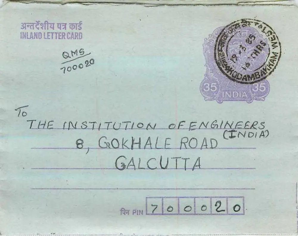 Carta postal interna — Gokhale Road, Calcutta — editor não visível - Frente