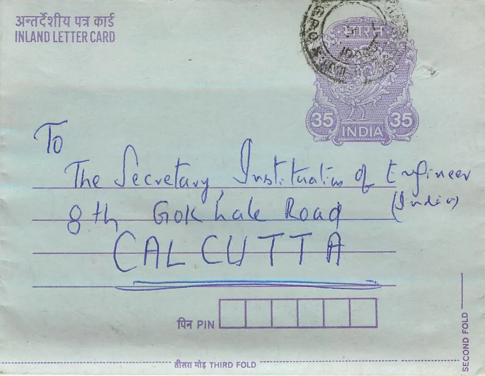 Calcutta — Carta postal interna indiana — editor: India Post, número de série: 35 - Frente