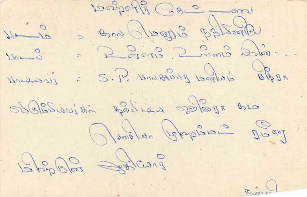 Sri Lanka — cartão postal com carimbo e escrita à mão — editor Sri Lanka - Verso
