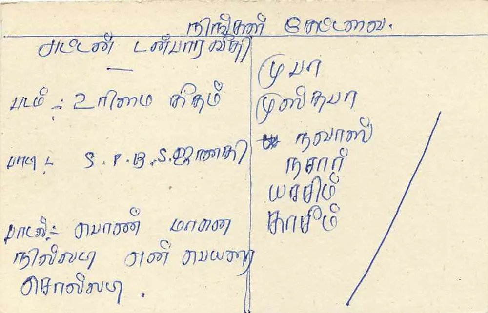 Sri Lanka — Carta postal com selo e escrita em tâmil — editor Sri Lanka Post - Verso