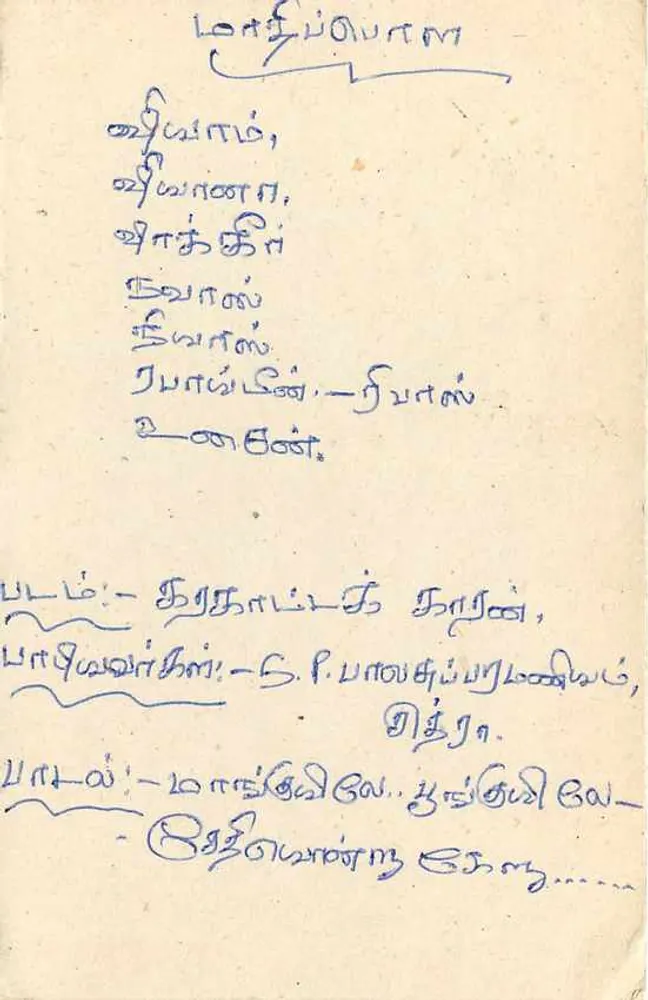 Carta postal do Sri Lanka — texto em tâmil — editor desconhecido, número de série não visível - Verso