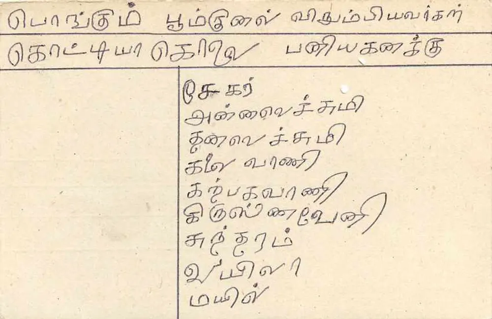 Tarjeta postal de Sri Lanka — texto en tamil — editor Sri Lanka Post - Reverso