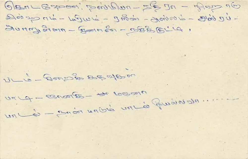 Kurana — Sri Lanka — carta postal com selo e texto em tâmil - Verso