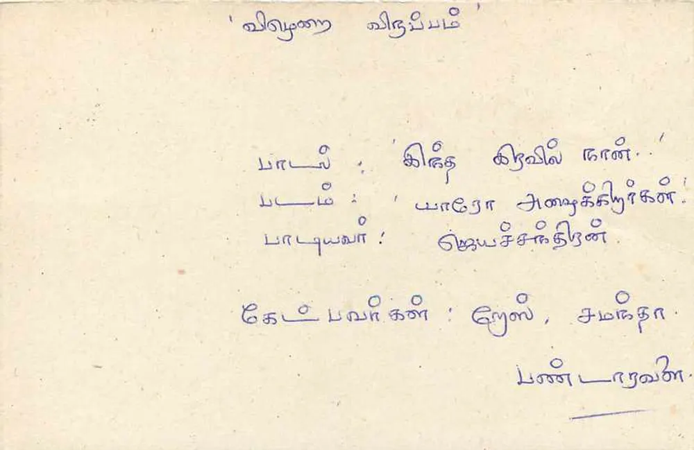 Sri Lanka — carta postal com selo e texto em tâmil — editor desconhecido - Verso