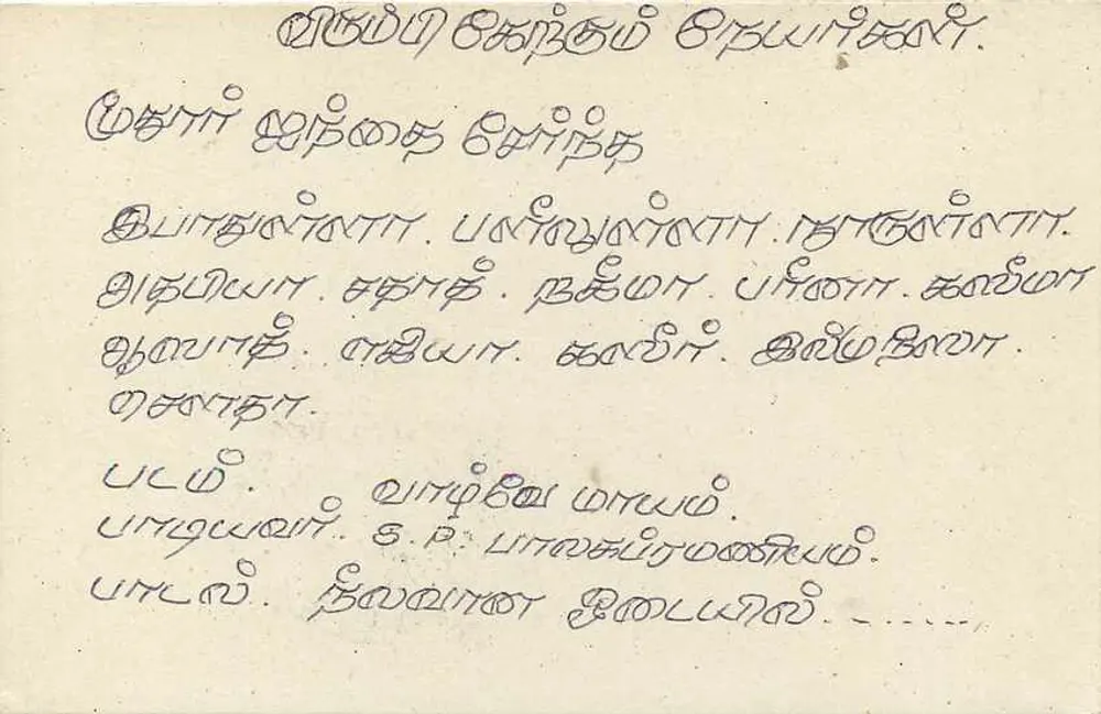 Sri Lanka — carta postal com selo e texto em tamil - Verso