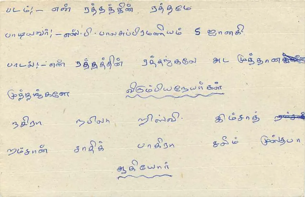 Sri Lanka — carta postal com selo e texto em tâmil - Verso