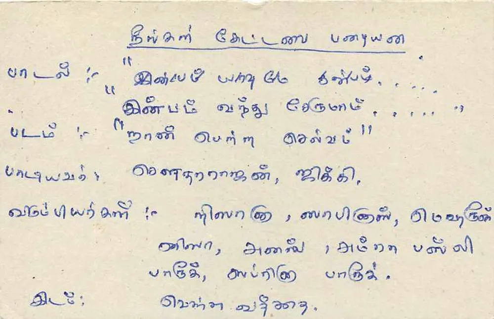 Carta postal Sri Lanka — texto em tâmil e em inglês — destinatário em Colombo - Verso