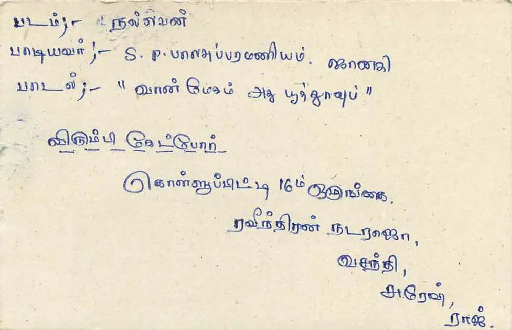 Sri Lanka — tarjeta postal con texto en tamil — editor desconocido - Reverso