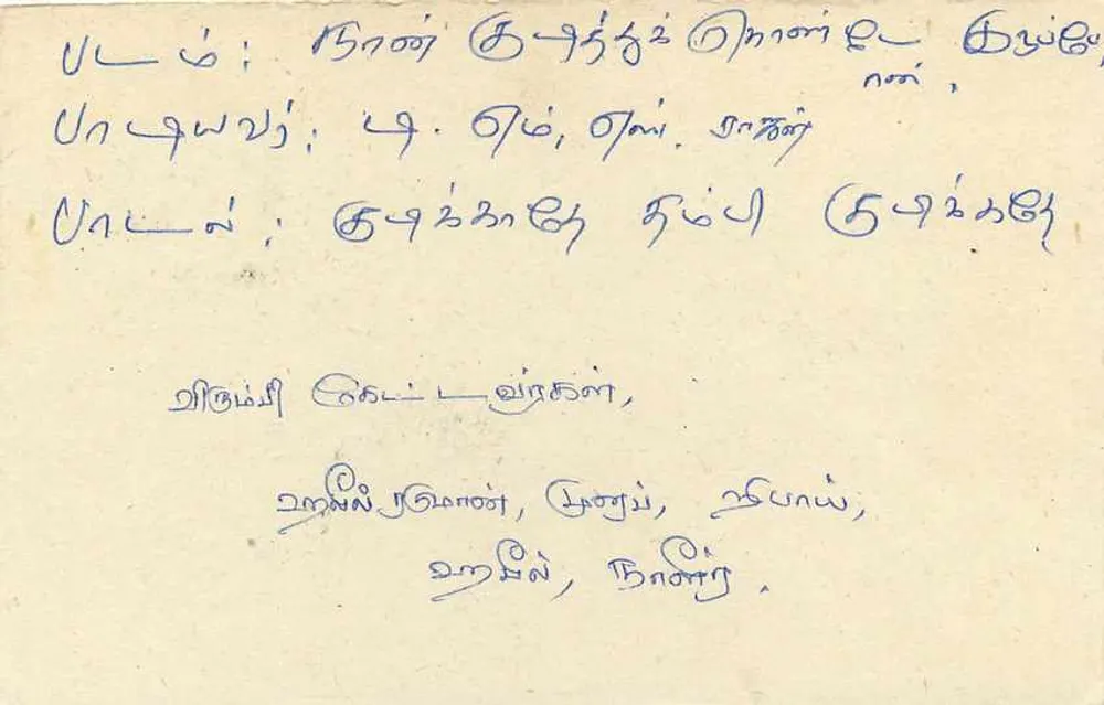 Sri Lanka — cartão postal com carimbo e escrita à mão em tamil - Verso