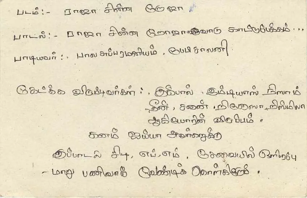 Sri Lanka — carte postale avec timbre et texte en tamoul - Verso