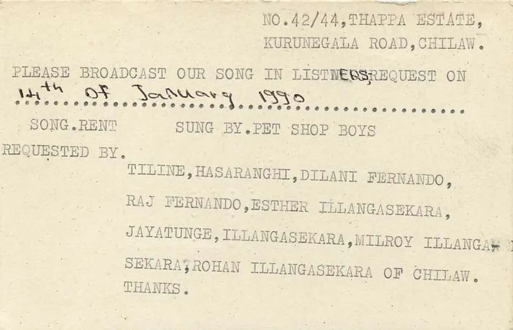 Chilaw — Solicitação de difusão de rádio — Sri Lanka - Verso