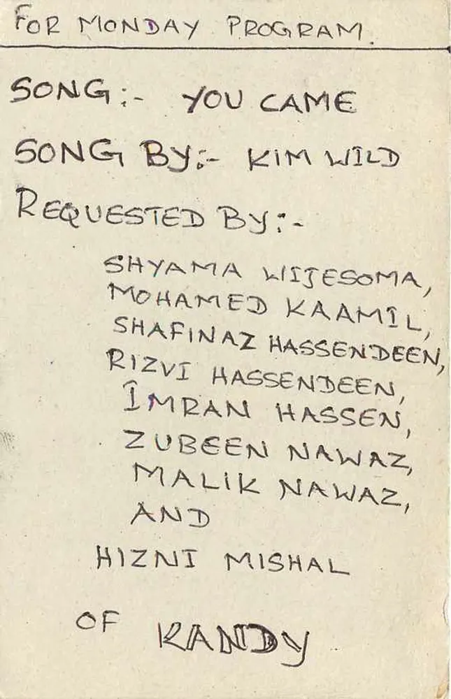 Carta postal do Sri Lanka — solicitação de música para emissão inglesa — editor Sri Lanka Post - Verso