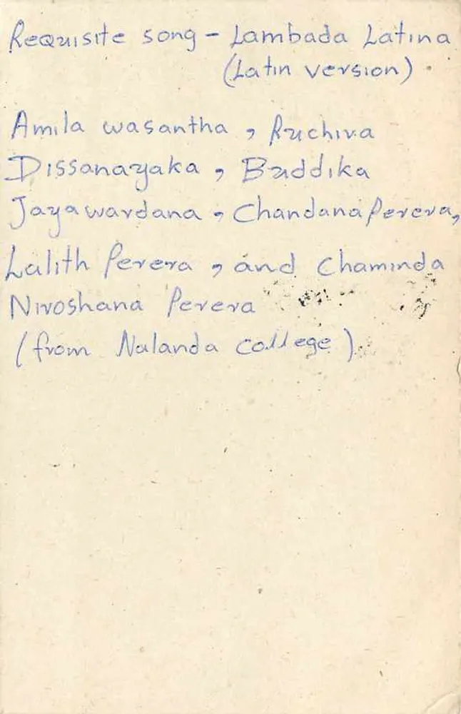 Sri Lanka — Carte postal de solicitação de música — editor desconhecido - Verso