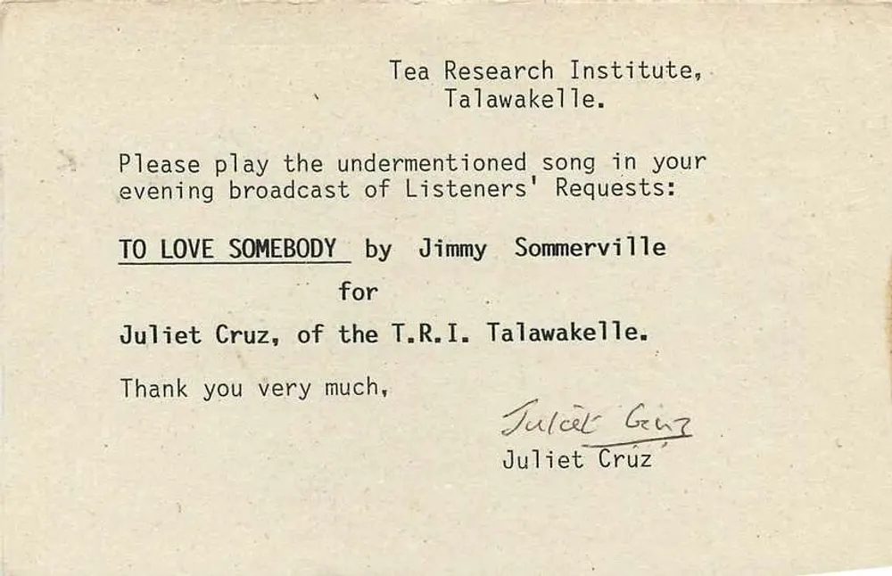 Solicitação de música — Sri Lanka — Sri Lanka Broadcasting Corporation - Verso