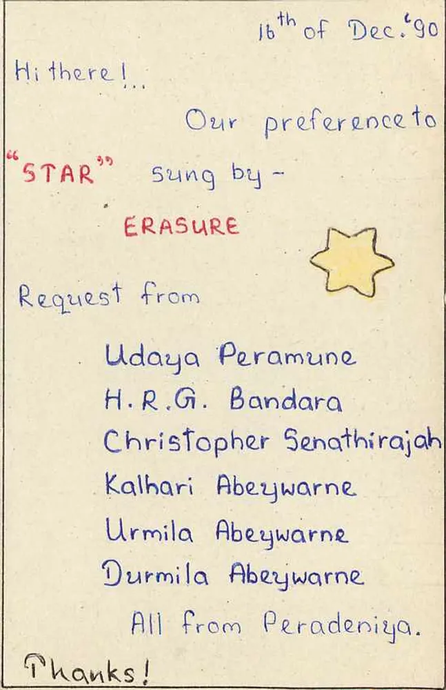 Peradeniya — Solicitação de música — Sri Lanka - Verso