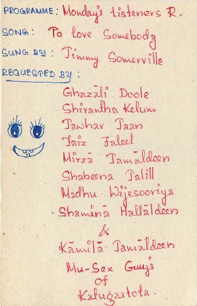 Carta postal Sri Lanka — Programa de rádio 'Monday's Listener's Requests' — editor Sri Lanka - Verso
