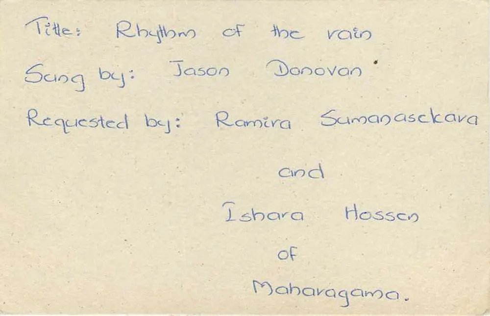 Rhythm of the rain — canção de Jason Donovan — solicitação de Ramira Sumanasakara e Ishara Hossen de Maharagama - Verso