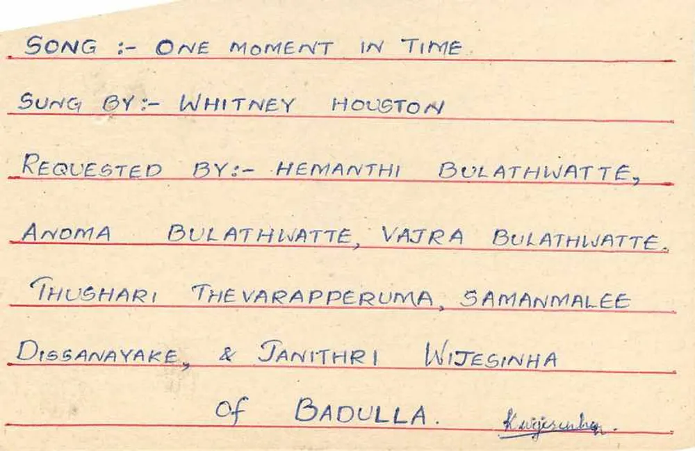 Solicitud de canción — One Moment in Time — Whitney Houston — Badulla - Reverso