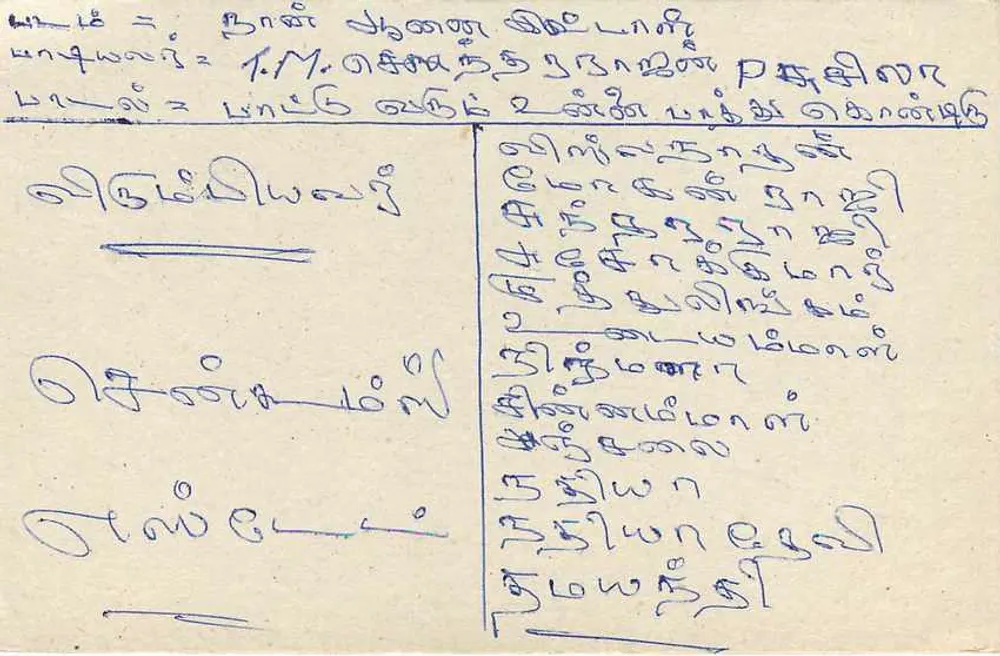 Carta postal Sri Lanka — texto em tamil — carimbo de 75 centavos com obliteração - Verso