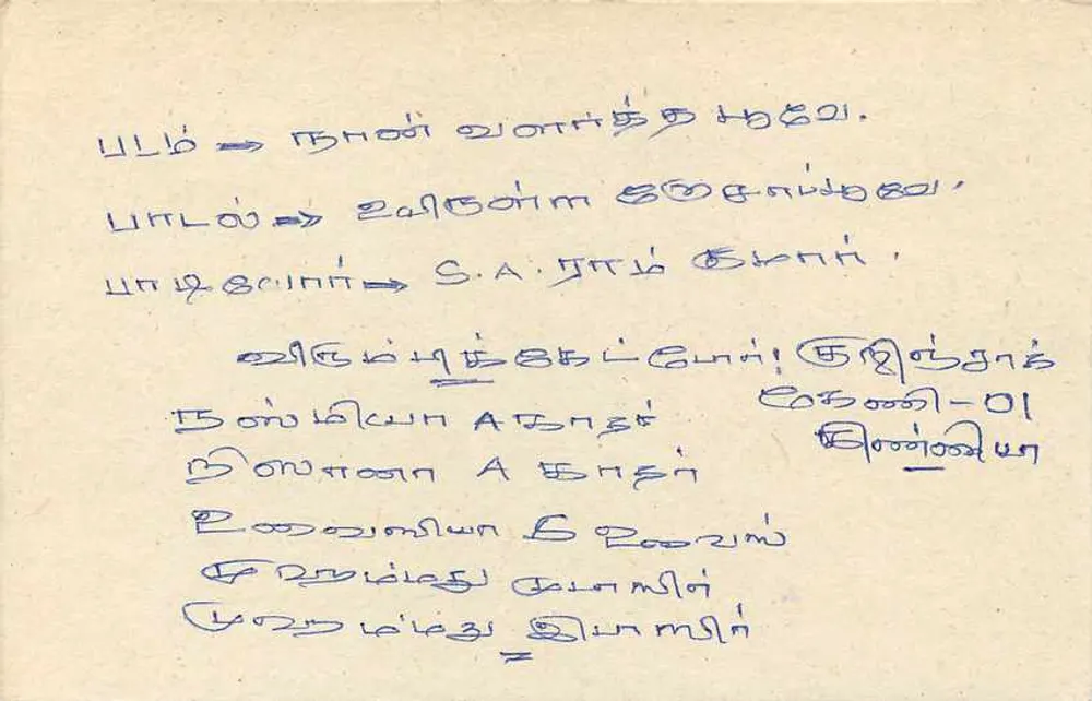 Carta postal do Sri Lanka — texto em tâmil — destinada a Colombo - Verso