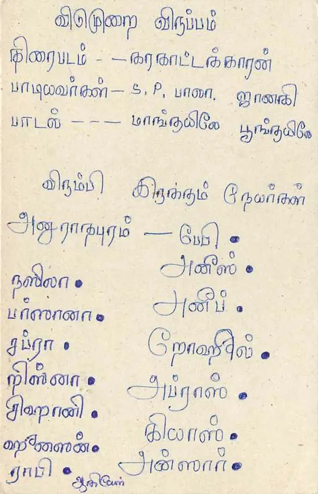 Sri Lanka — carta postal com texto em tâmil — editor desconhecido, número de série não visível - Verso