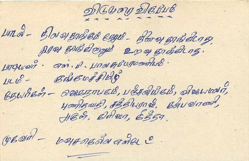 Carta postal do Sri Lanka — texto em tâmil — editor desconhecido, número de série não visível - Verso