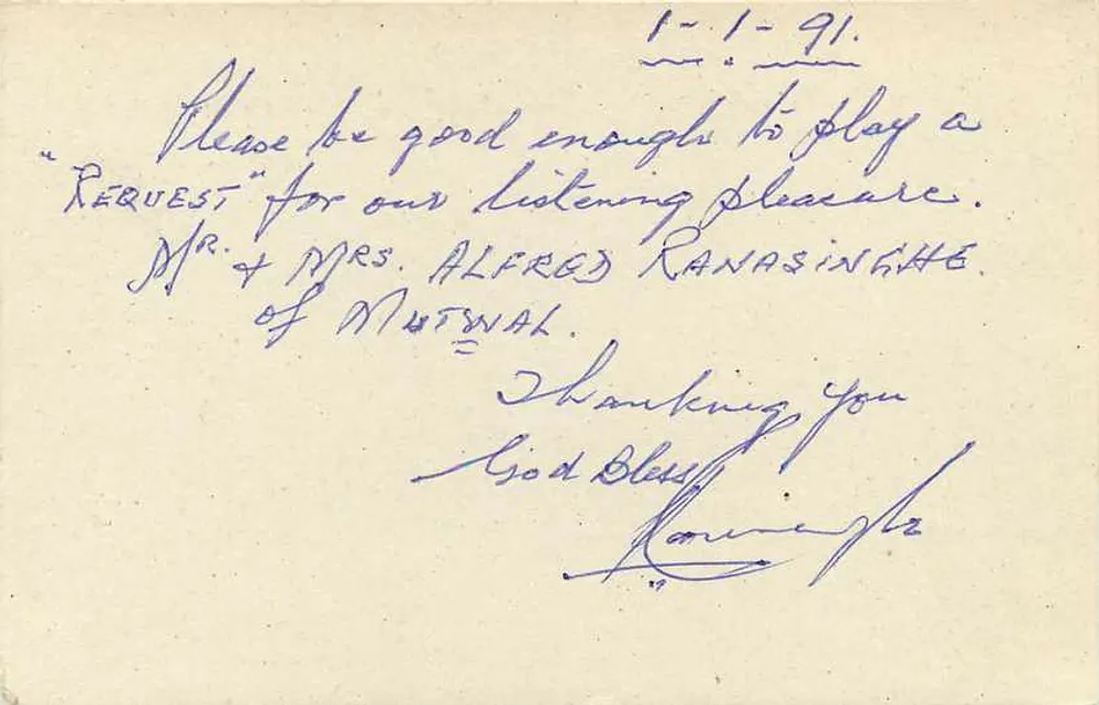 Sri Lanka — Carta postal original — S.L.B.C. Colombo - Verso