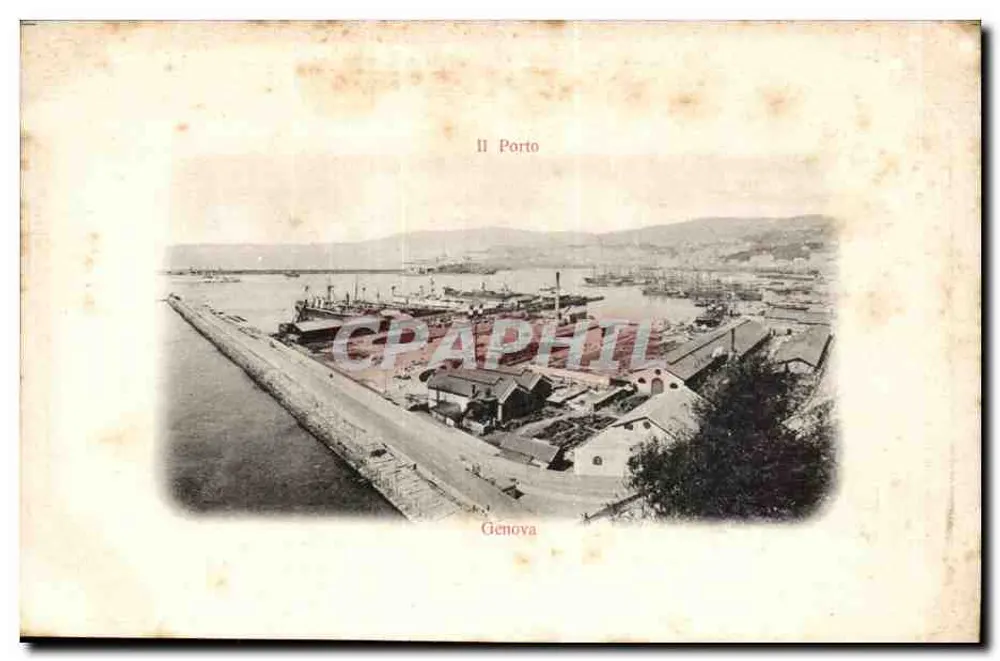 Port Genua — widok z powietrza — wydawca nieznany, numer serii nie widoczny - Awers
