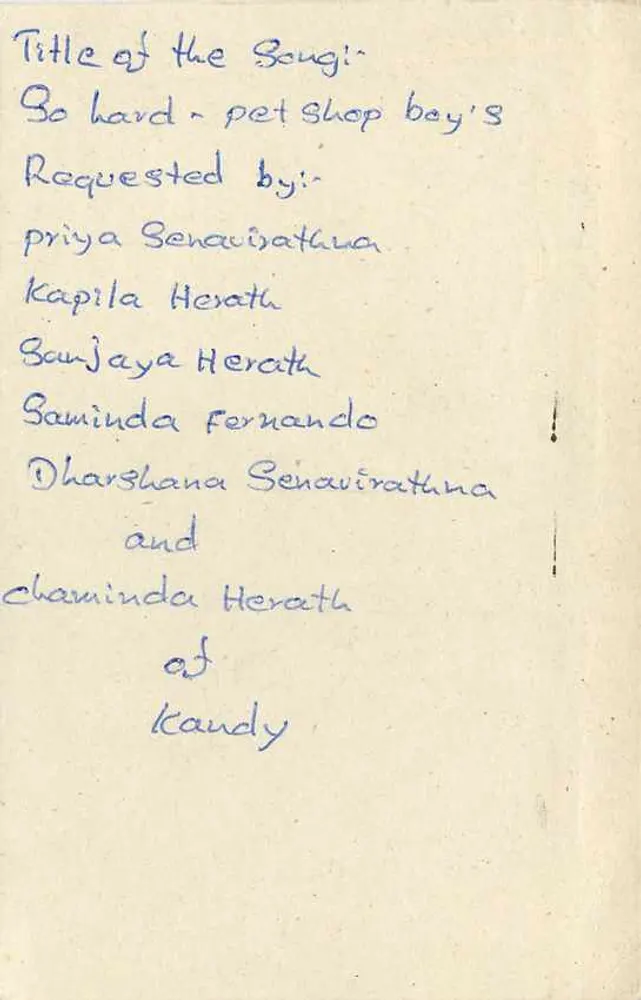 Carta postal Sri Lanka — solicitação de serviço de rádio — editor desconhecido, número de série não visível - Verso