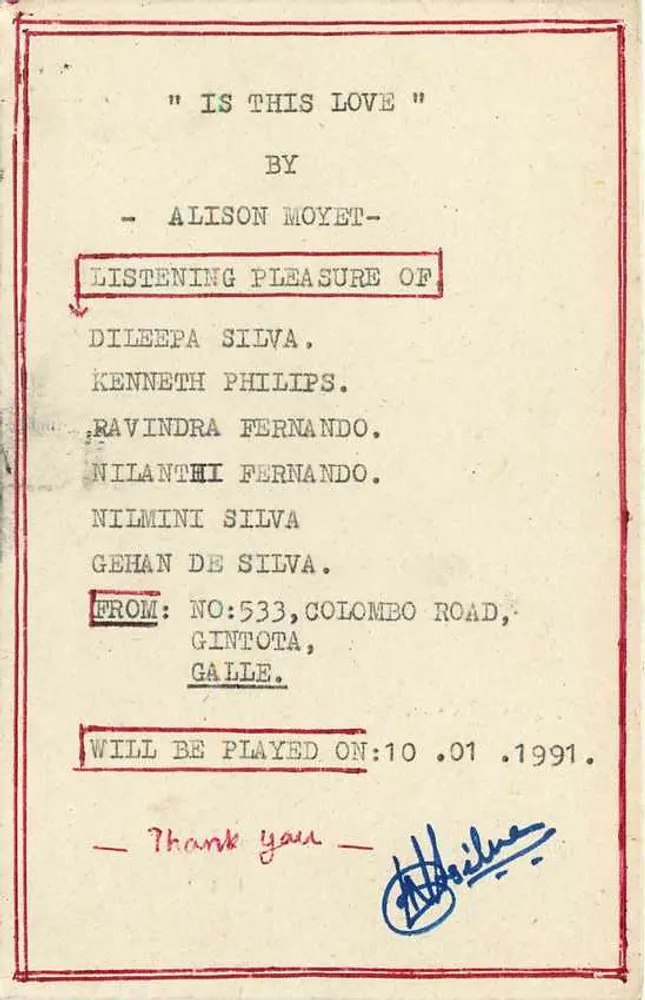 Cartão postal do Sri Lanka — Aniversário do ano — editor desconhecido, número de série não visível - Verso