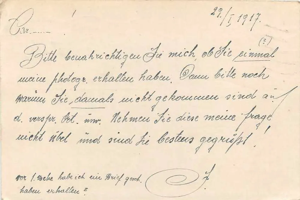 Carta postal alemã — correspondência pessoal — editor desconhecido, número de série não visível - Verso