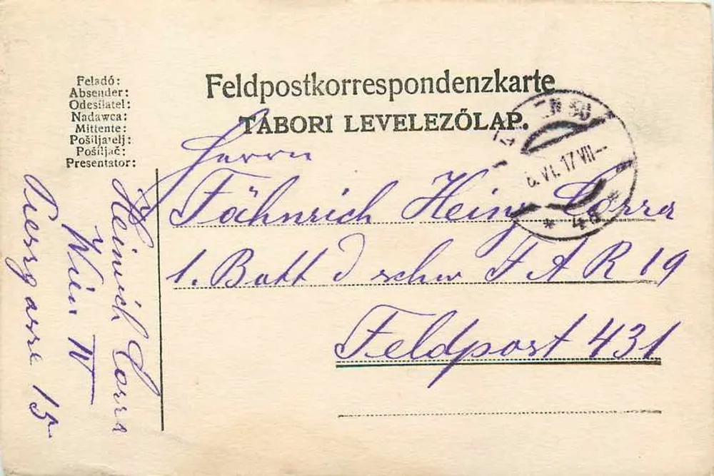 Tabori Feldpostkorrespondenzkarte — Feldpost 431 — editor não visível - Frente