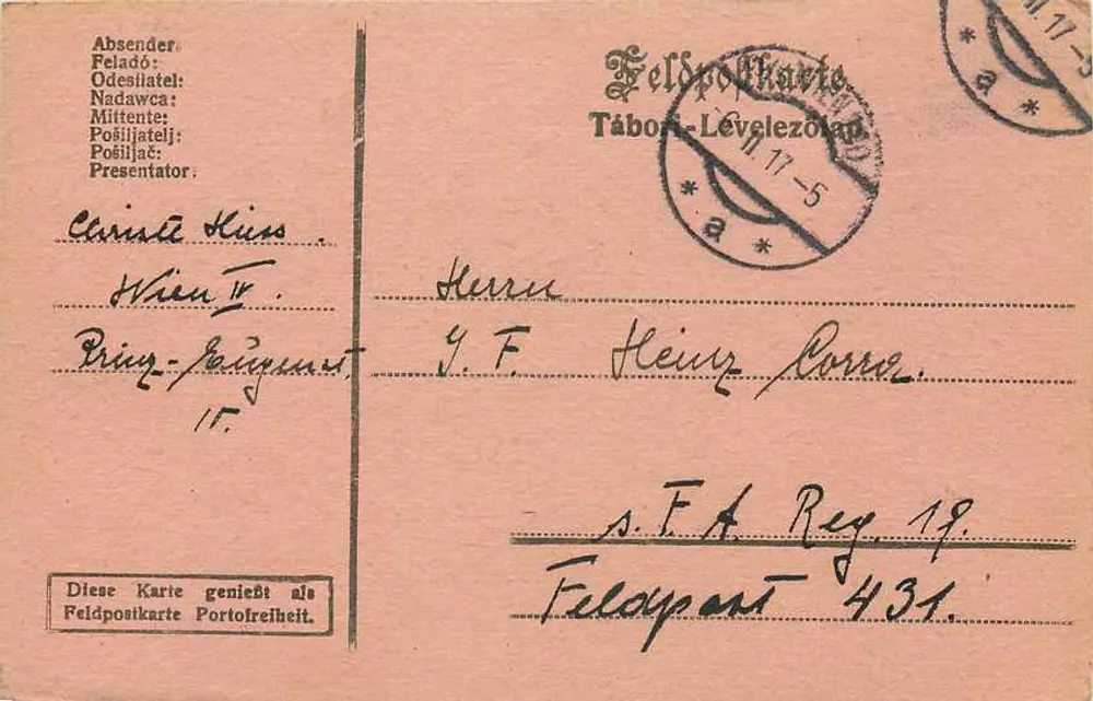 Viena — carta postal militar — Feldpostkarte Tábori-Lévelezőlap - Frente