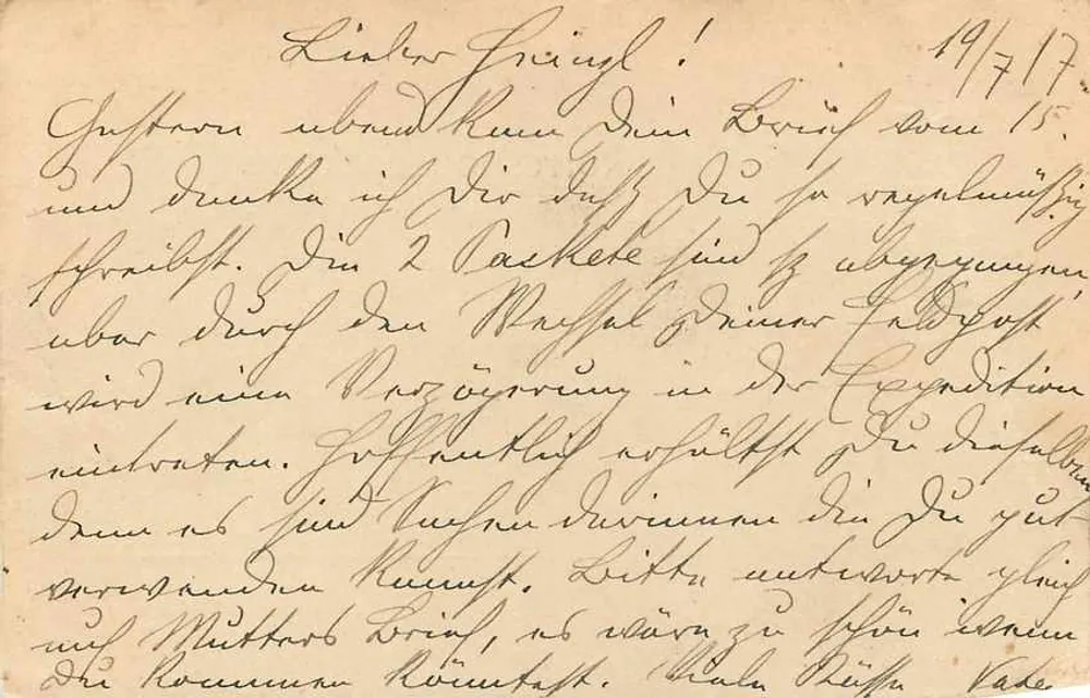 Correspondência militar — Feldpostkorrespondenzkarte — Etapa 150, 1º Batalhão, 2º Regimento, F.H.R.19 - Verso