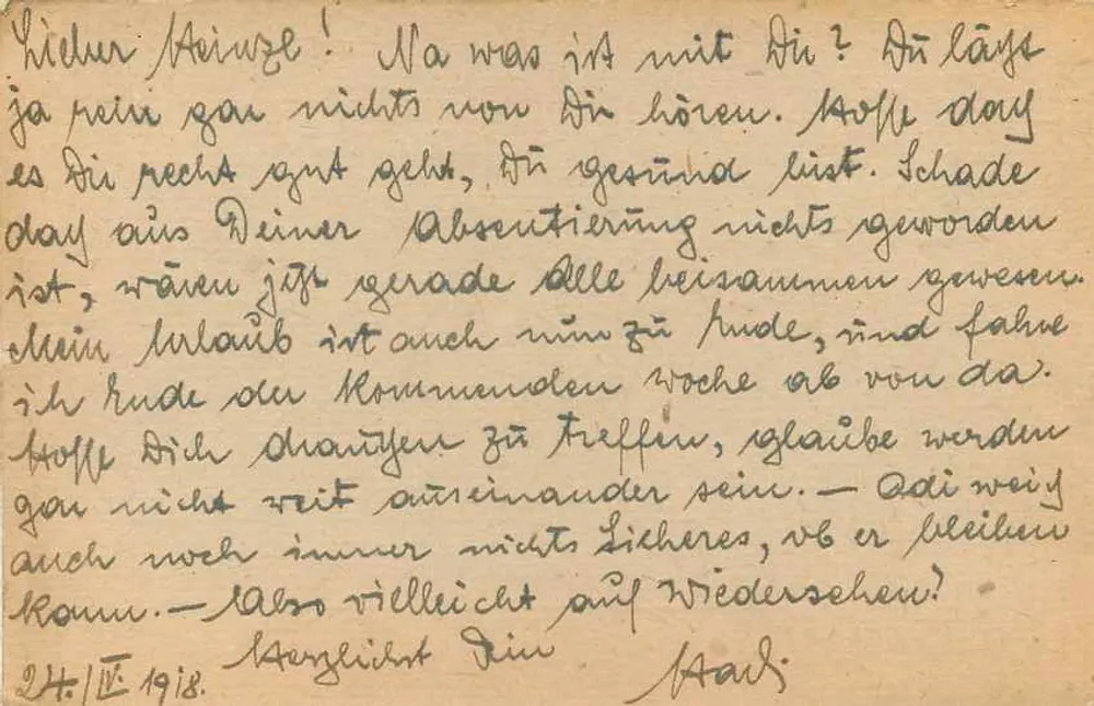 Military Postcard — Vienna 30 — dated 24.IV.18-8 — K.u.k. Military Post No. 431 - Back