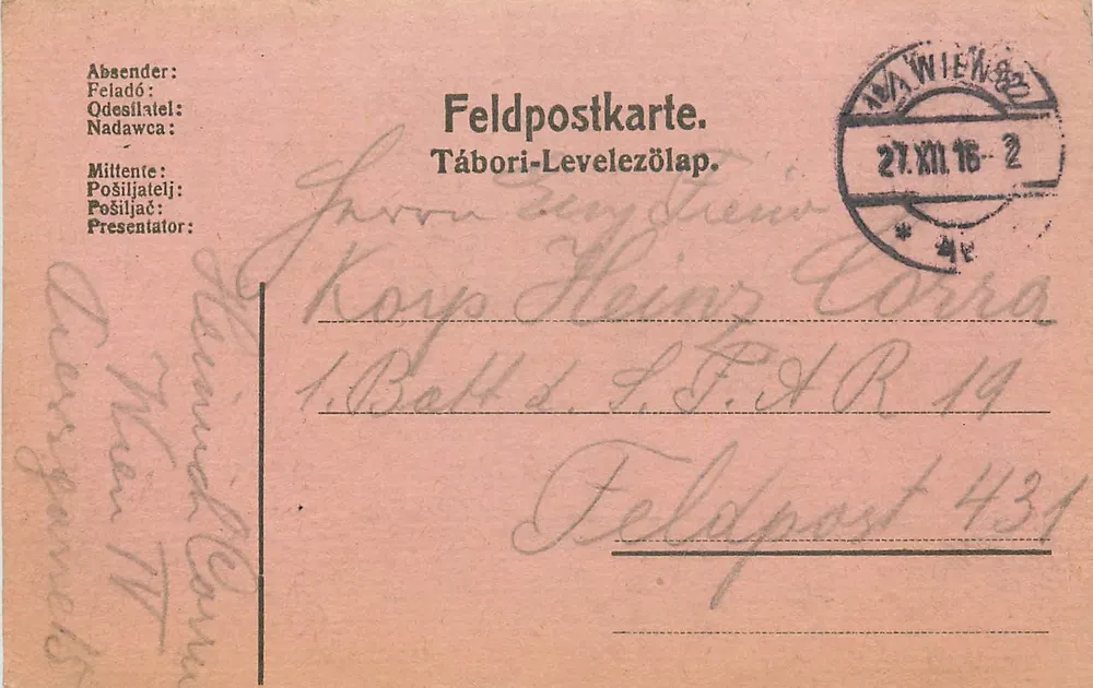 Tábori-Levelezőlap — Feldpostkarte — editor desconhecido, n° de série não visível - Frente