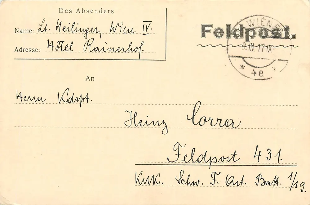 Vienna IV — Feldpost 431 — Feldpost Wien IV - Front
