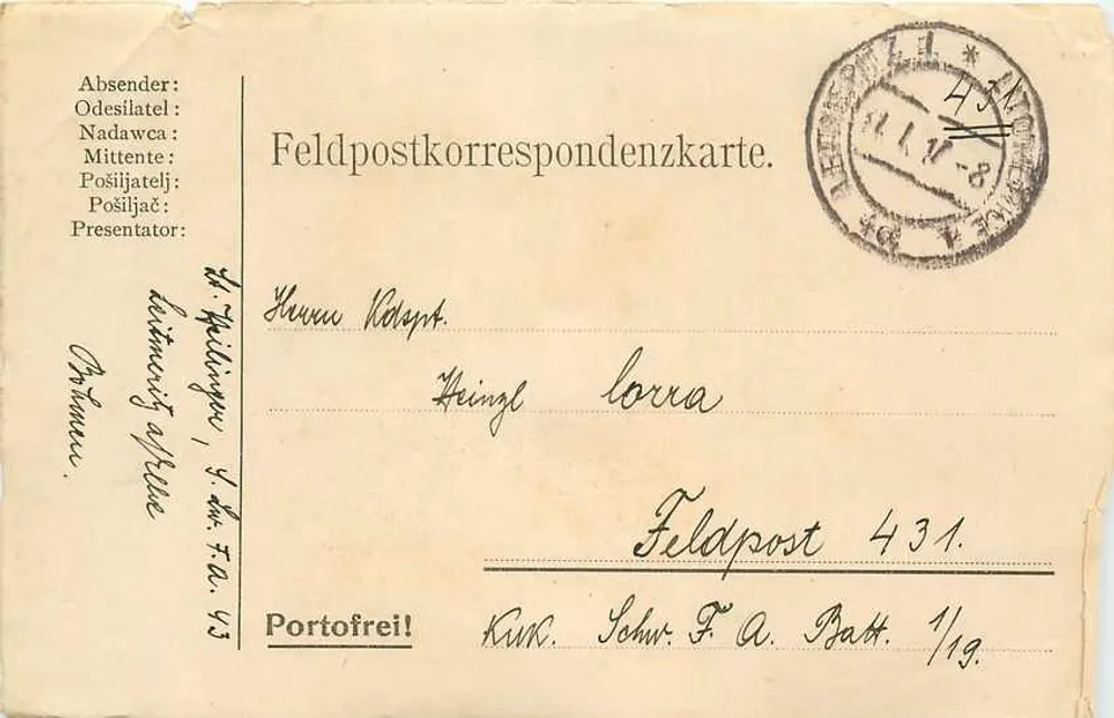 फेल्डपोस्ट कार्ड — फेल्डपोस्ट 431 — 11.1.1918 - आगे