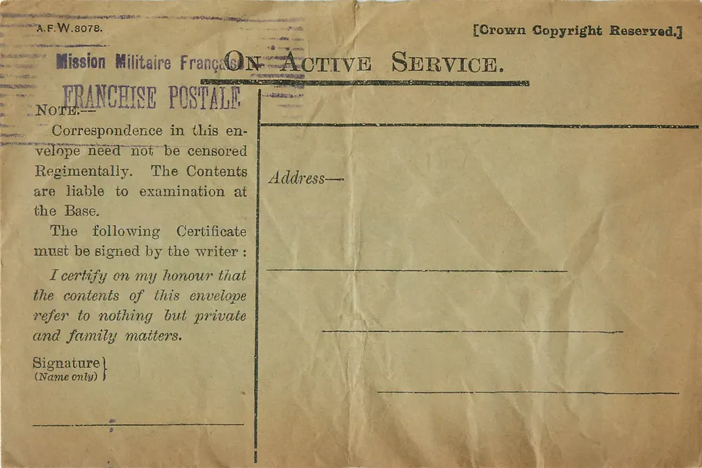 Mission Militaire Française — Franchise Postale — On Active Service - Recto