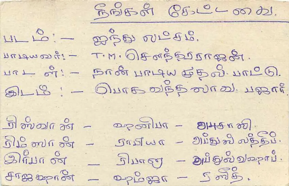 Sri Lanka — cartão postal com selo e escrita em tâmil - Verso