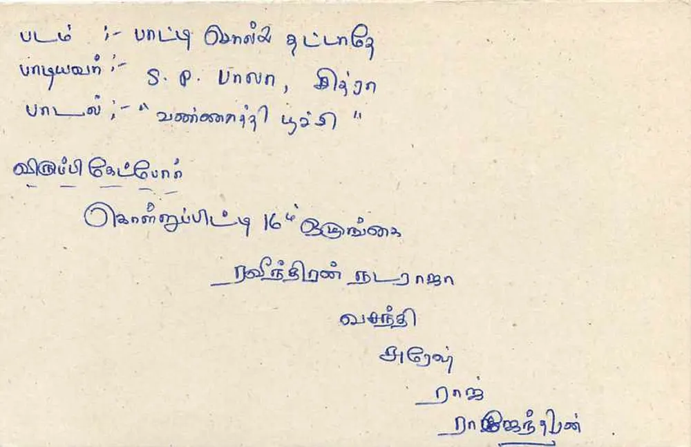 Sri Lanka — carta postal com selo e escrita manuscrita em tâmil - Verso