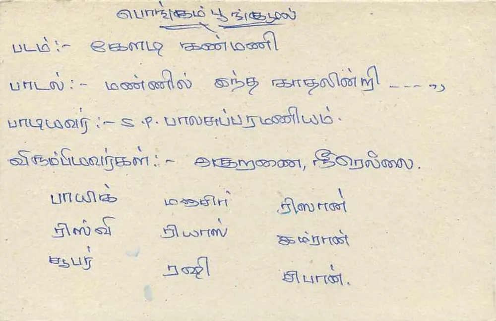 Carta postal Sri Lanka — texto em tâmil — destinatário em Colombo - Verso