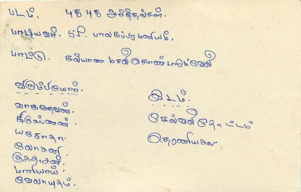Tarjeta postal srilankesa — texto en tamil — sello de 75 centavos - Reverso