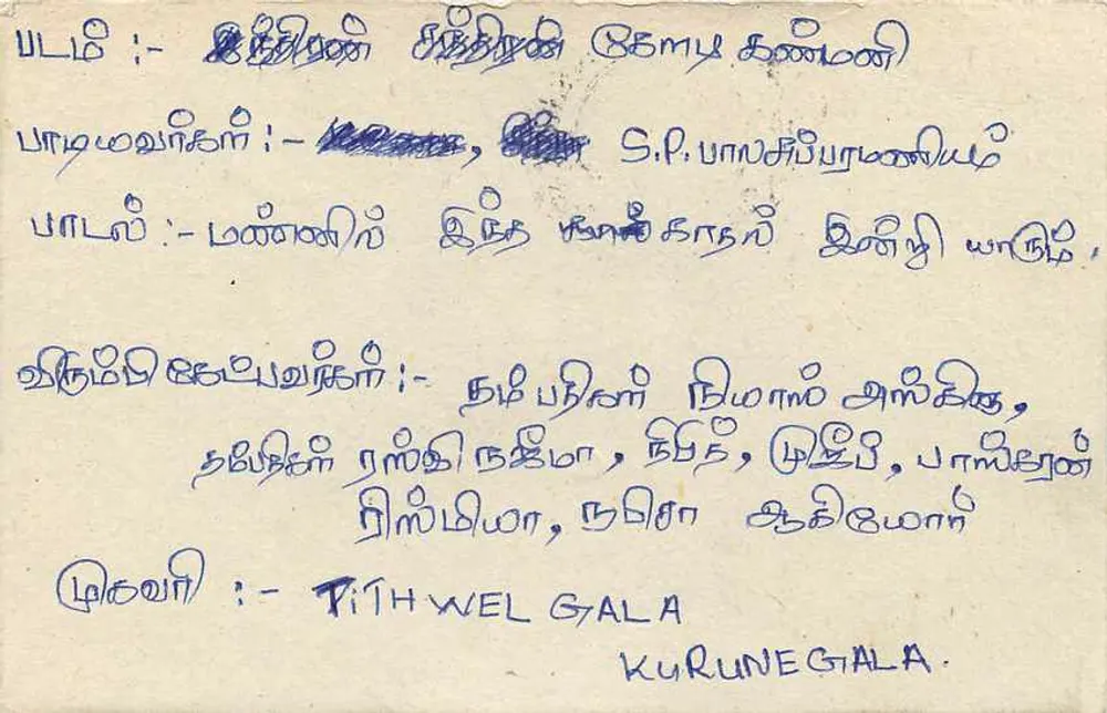 Sri Lanka — cartão postal com selo e texto em tâmil — editor Sri Lanka - Verso