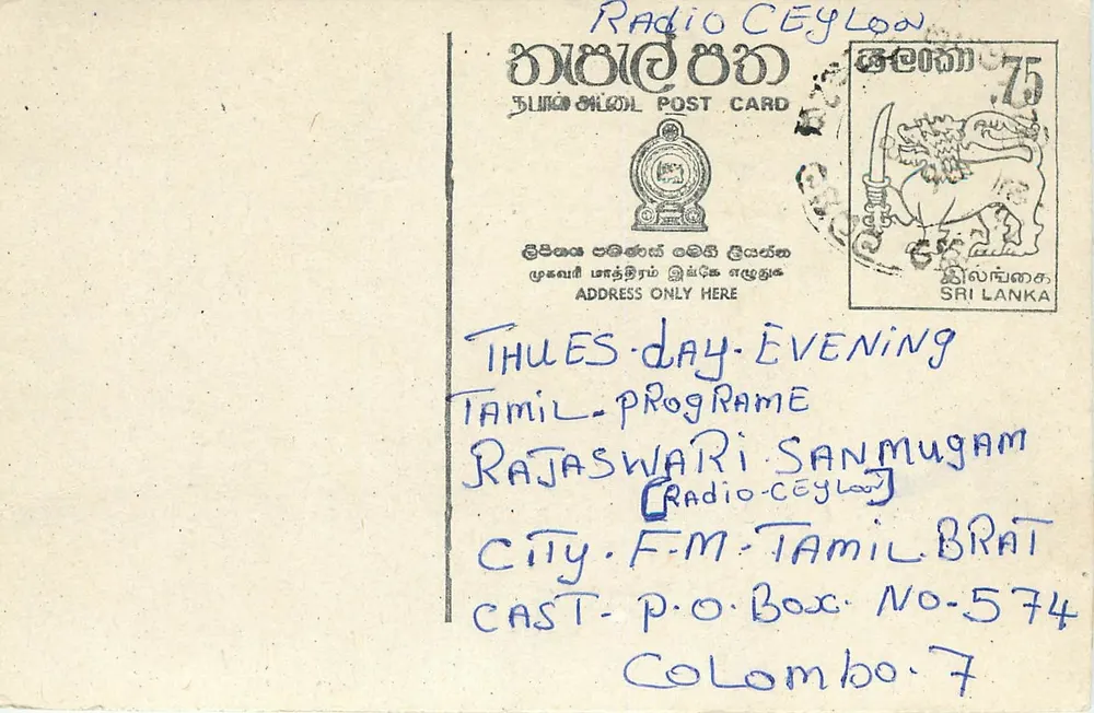Radio Ceylon — Programa Tamil — Editor Sri Lanka - Frente