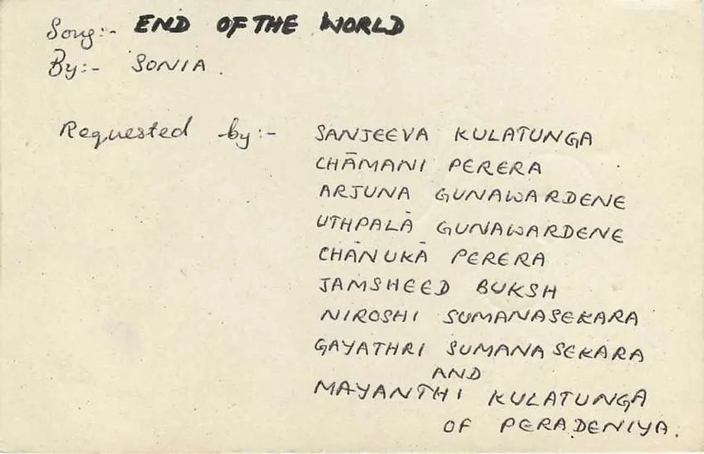 Fim do Mundo — Sonia — solicitação de música — Sri Lanka - Verso